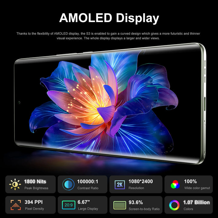 FOSSSiBOT S3 Pro 6.67" AMOLED Curved & 1.09-inch Round Secondary Display Helio G85 20GB+128GB 5000mAh 64MP AI Main Camera 4G Android 14 Smartphone